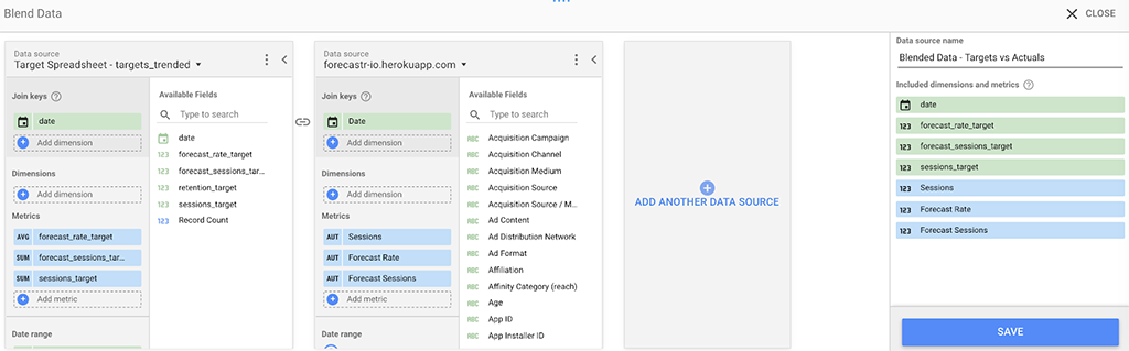 How to blend two data sources in Google data studio on the date dimension