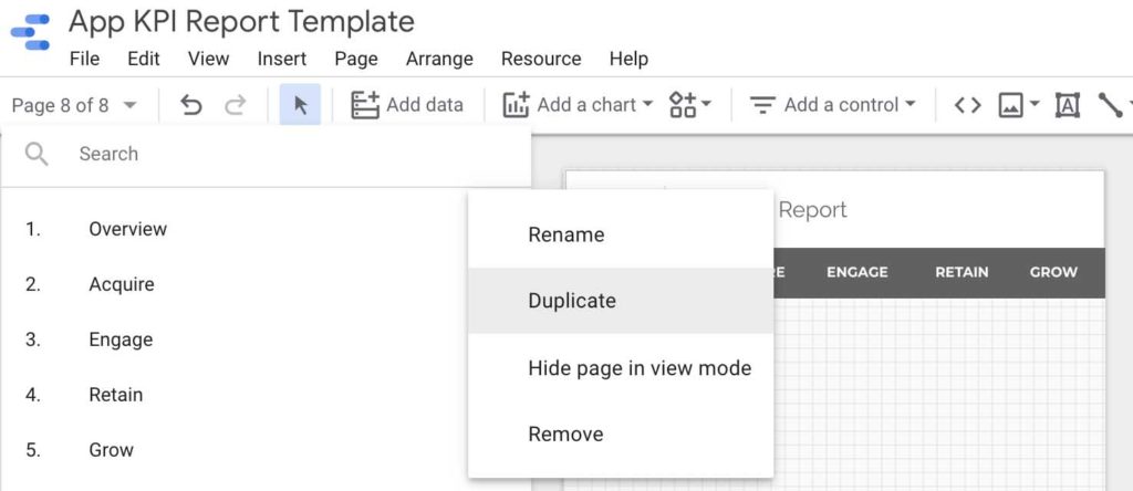 How to duplicate a page in Google Data Studio