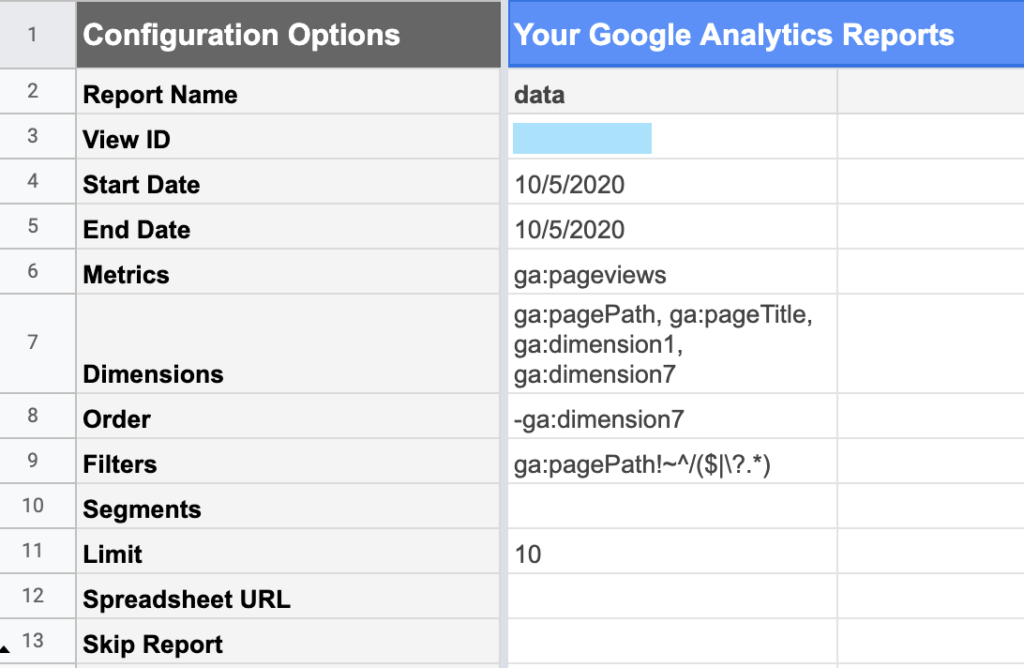 Building a Google Analytics Query using the Google Sheets Addon for Google Analytics