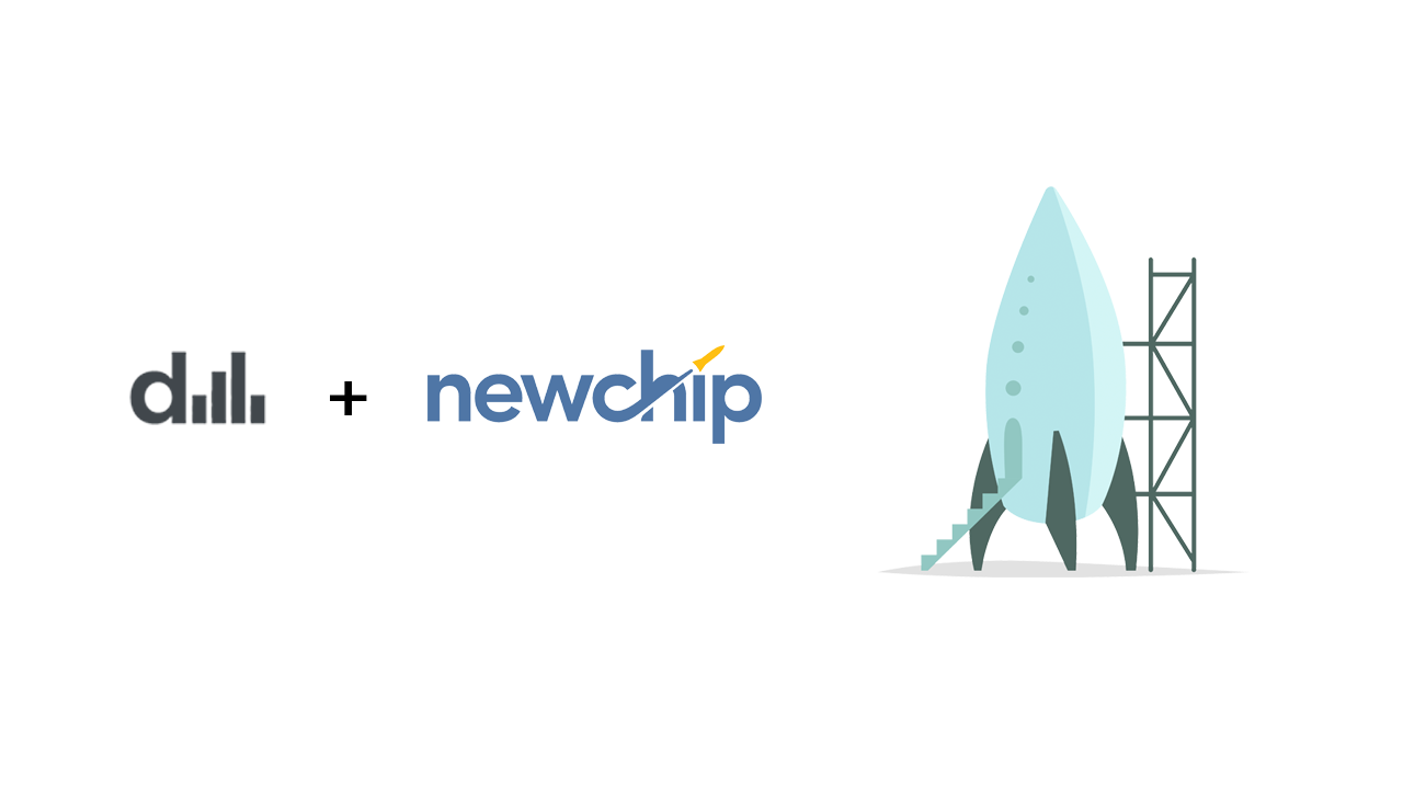 Data Narrative and Newchip logo with a Starship about to take off